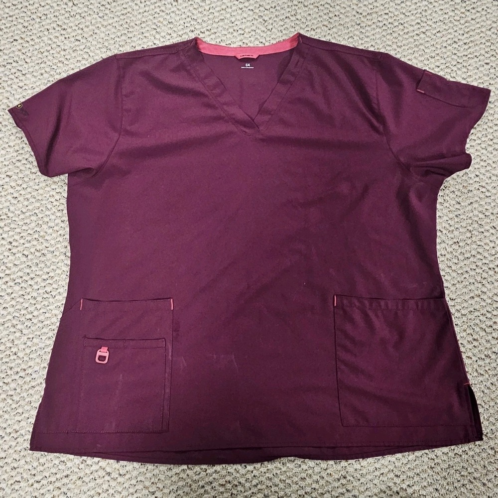 Carhartt‎ Women's Scrub Top Plus Size 3X Maroon Medical Uniform Nursing